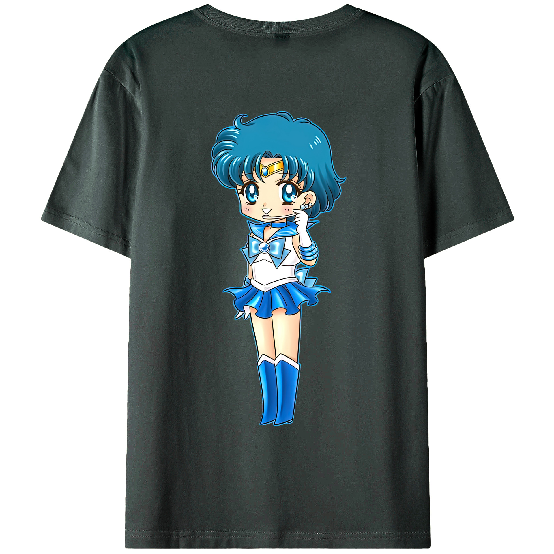 （画像用） 美少女戦士セーラームーン 水野 亜美 みずの あみ Sailor Moon Mizuno Ami 綿100％ メンズ半袖Tシャツ（バックプリント） 通気性